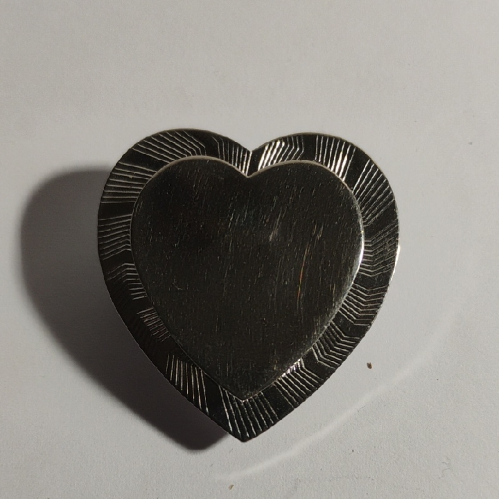 Vintage Silver Toned Two Heart-Shaped Brooch Marked Hanging Clasp